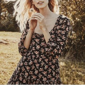 Cotton Doen Dress black with peach florals